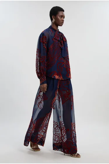 Paisley Devore Woven Wide Leg Trouser