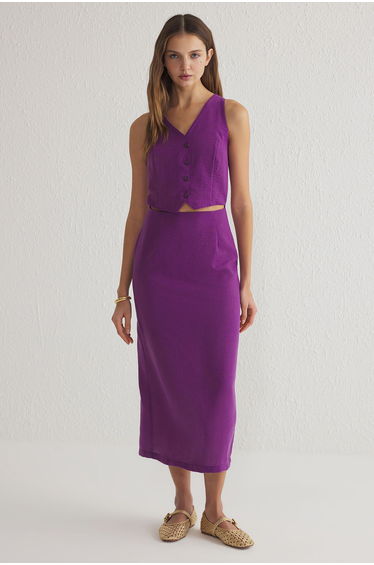Purple Vest Form Linen Look Midi Woven Dress