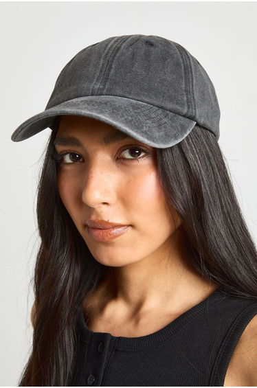 Black Washed Baseball Cap - black