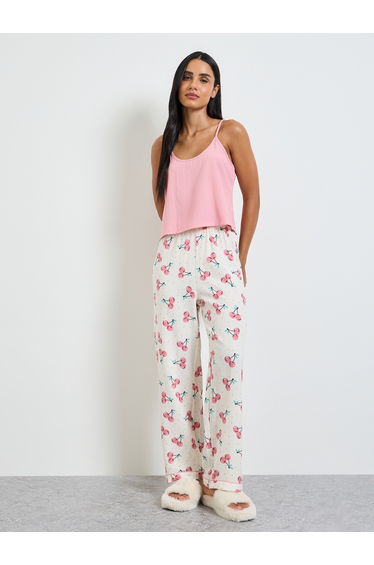 Solid Cami and Cherry Print Pyjama Set