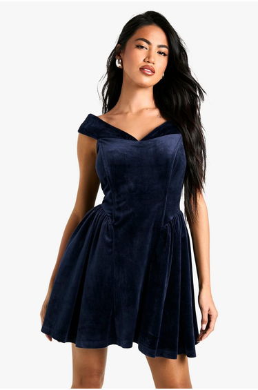Velvet Bardot Structured Skater Dress