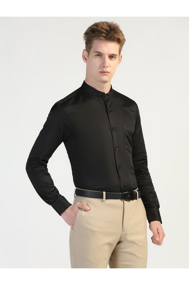 Men Black Long Sleeves Cotton Shirt