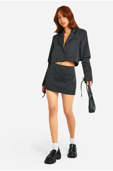 Pinstripe Micro Mini Skirt - black