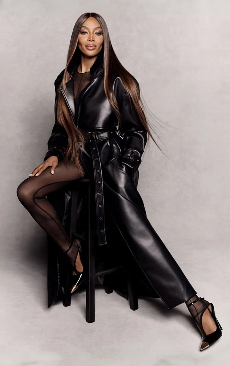 Shop Designed by Naomi Campbell - Black PU Oversized Trench Coat