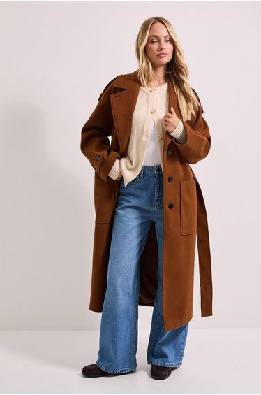 Petite Belted Longline Coat