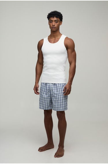 Ribbed Muscle Fit Vest & Baggy Fit Short Lounge Set - blue