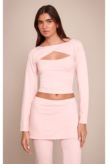 Pink Fine Knit Trim Detail Wrap Cardigan