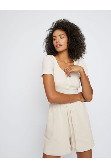 Glamorous Nude Button Up Crop Top