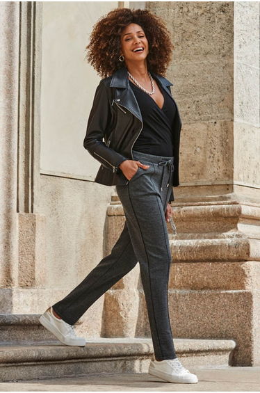 Slate Grey Herringbone Tapered Trousers