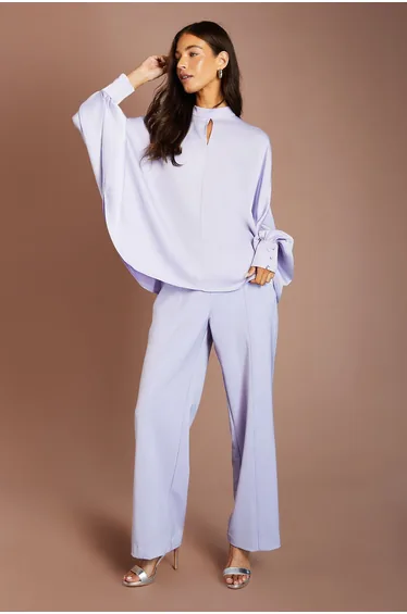 Lilac Stretch Crepe Wide Leg Trouser