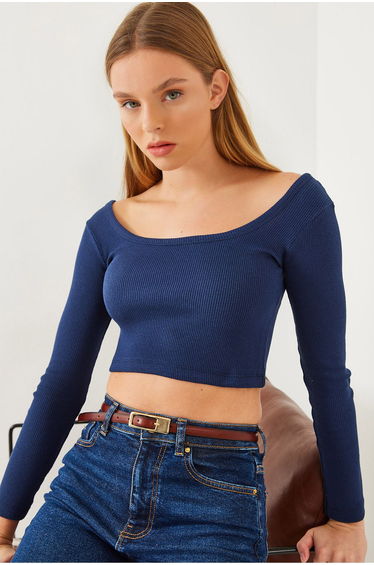 Women's Square Neck Long Sleeve Basic Crop top