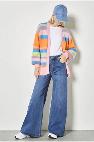 Colourful Stripe Fluffy Knit Cardigan