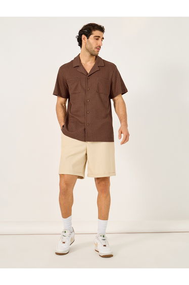 Waffle Knit Texture Resort Collar Relaxed Fit Shirt