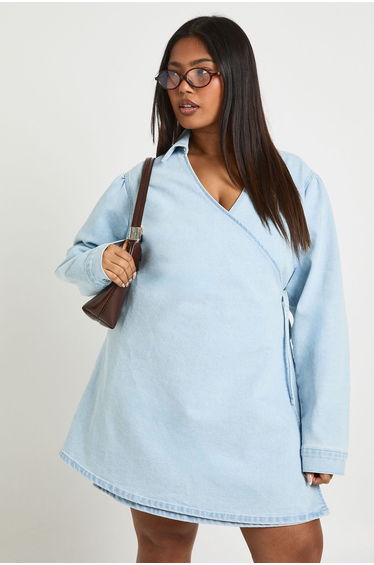 Plus Denim Wrap Dres - bleach wash