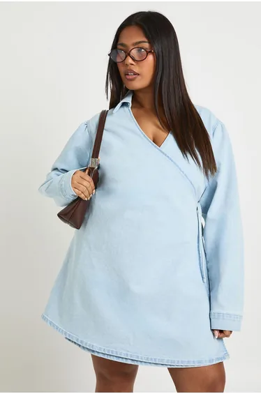فستان بوهو قميص أزرق قصير بقصة مستقيمة