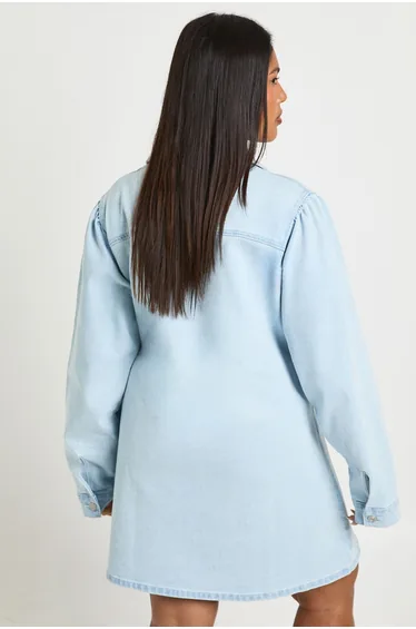 فستان بوهو قميص أزرق قصير بقصة مستقيمة