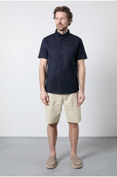 Navy Short Sleeve Linen Blend Shirt