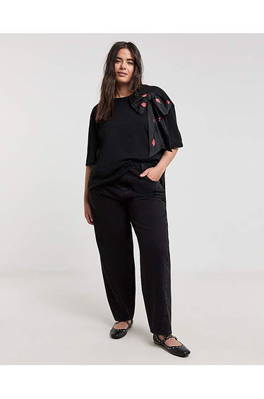 Lips Print Satin Bow T-Shirt