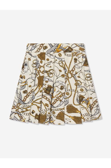 Girls Pleated Chains Skirt in Ivory
