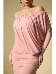 Late Night Kiss Pink Off Shoulder Ruched Bodice Maxi Dress - 1