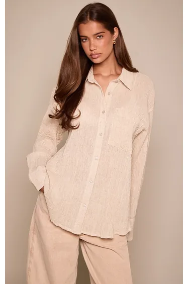 Cream Textured Pocket Detail Oversized Shirt