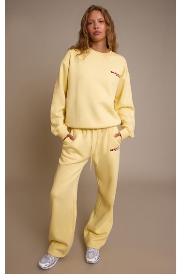 Butter Cream Wide Leg Boston Usa Embroidered Joggers