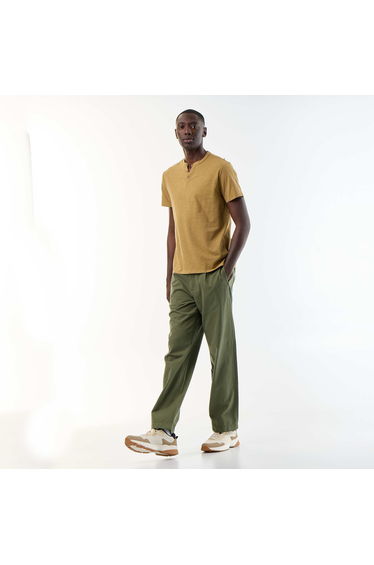 Short-Sleeved Tunisian Collar T-Shirt GREEN