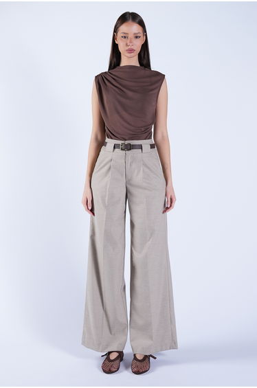 Women's Brown High Neck Shoulder Draped Transparent Blouse