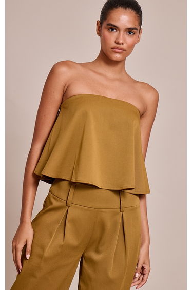 Dark Brown Woven Tailored Floaty Bandeau
