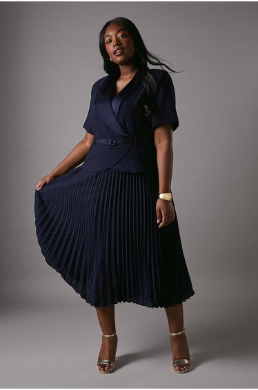 Plus 2 In 1 Wrap Dress With Pleated Skirt