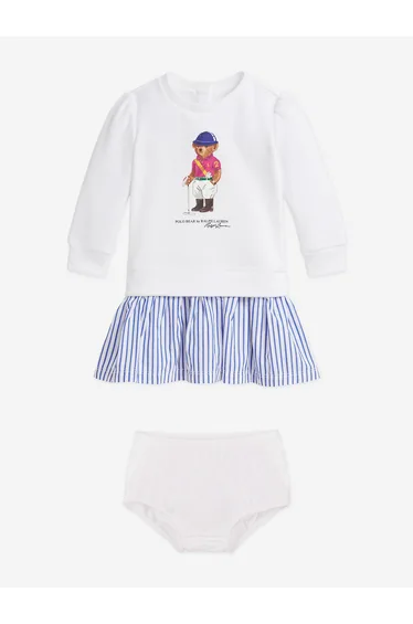 Ralph Lauren Baby Girls Polo Bear Sweater Dress in White