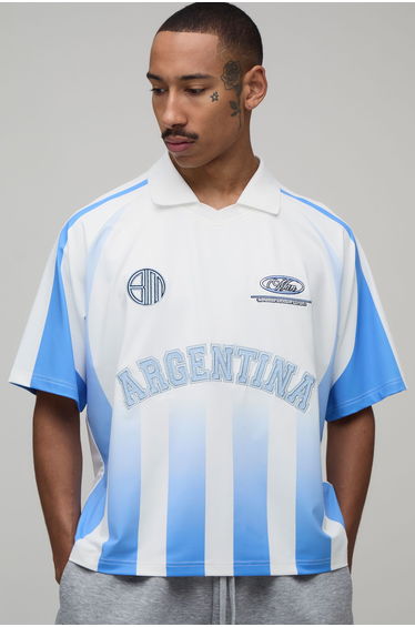 Argentina Ombre Stripe Printed Football Top - pale blue