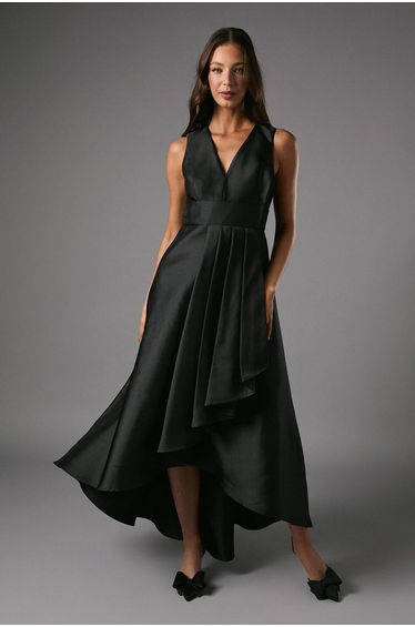 Coast Honoured Petite Sleeveless Plunge Waterfall Twill Maxi Dress