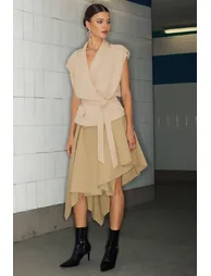 Solid Ruffle Hem Pleated Skirt