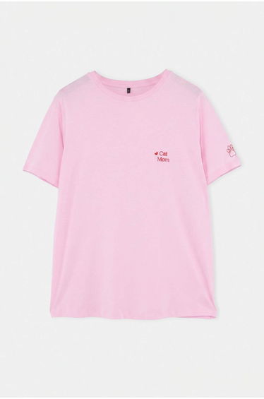 Light Pink Embroidered Regular Tok 100% Cotton Knitted Plus Size T-Shirt