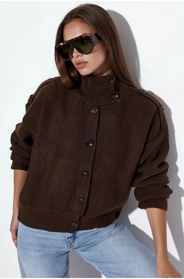 VIORNA Ribbed Half-Turtleneck Button Cardigan
