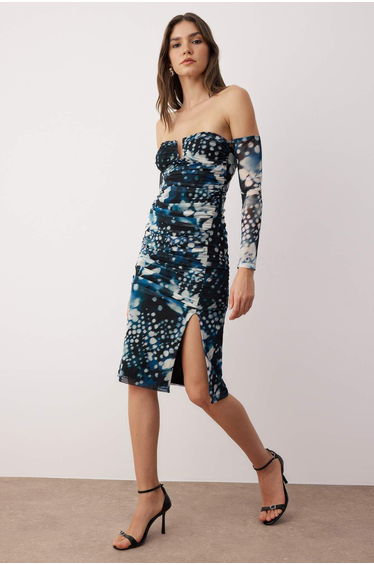 Multicolored Patterned Lined Tulle Dress