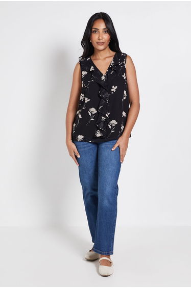 Petite Floral Ruffle V Neck Cami Top