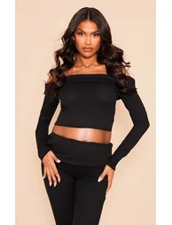 Maternity Black Fold Over Bardot Top - 3