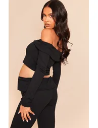 Maternity Black Fold Over Bardot Top - 1