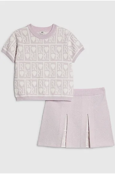 Girls Pink Ri Pleated Skirt Set