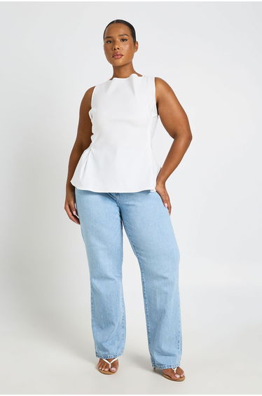 Plus Bengaline Cinched Waist Sleeveless Top - cream
