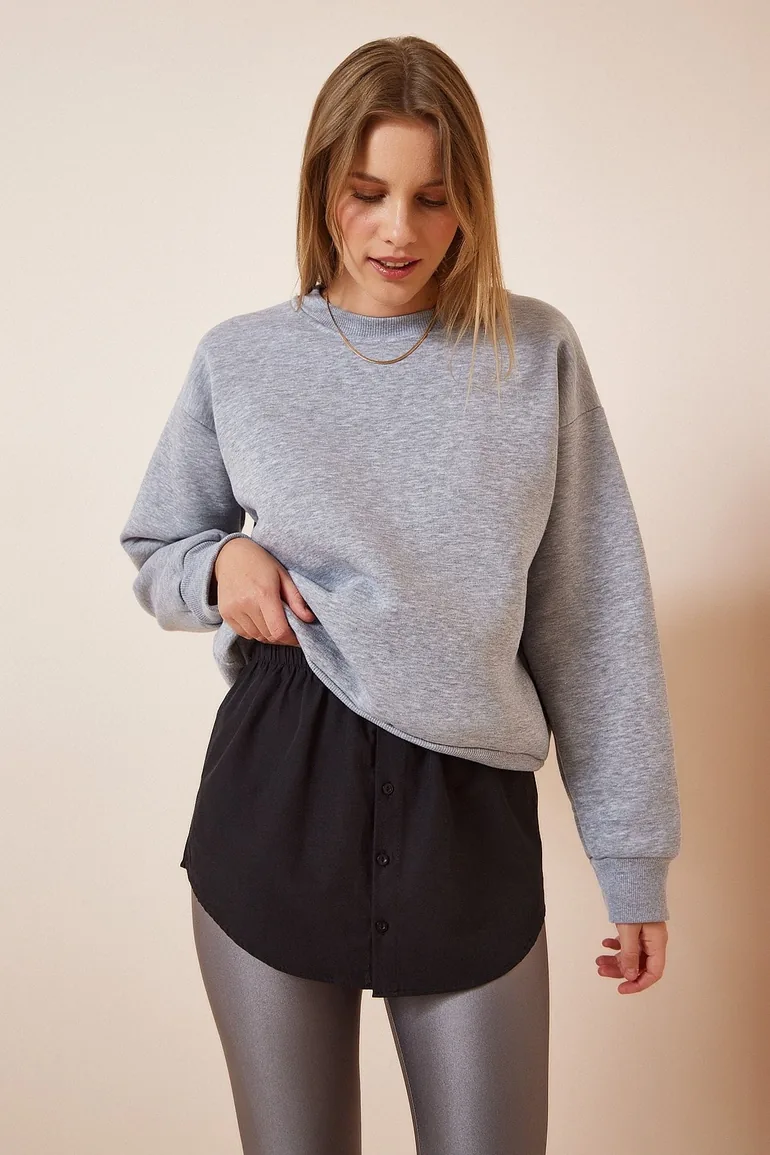Women's Black Sweater And Sweatshirt Six Skirt Poplin Shirt - 2