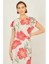 Yumi Ivory Poppy Print Midi Mesh Dress - 2