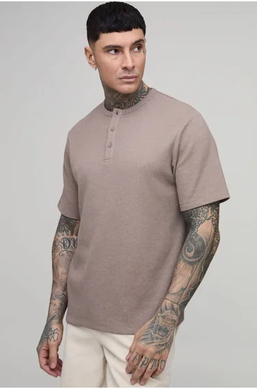 Tall Regular Fit Waffle Henley T-Shirt - taupe