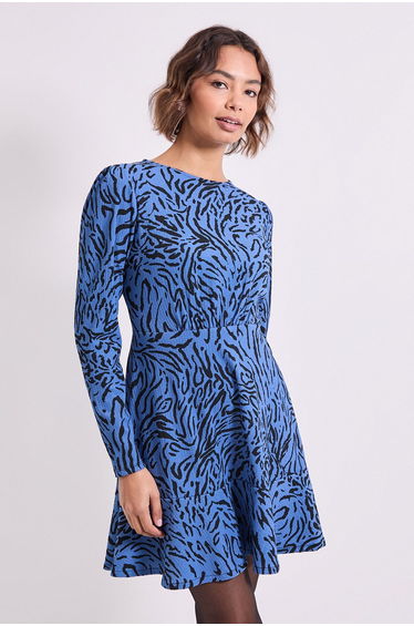 Blue Zebra Wrap Skirt Detail Jersey Mini Dress