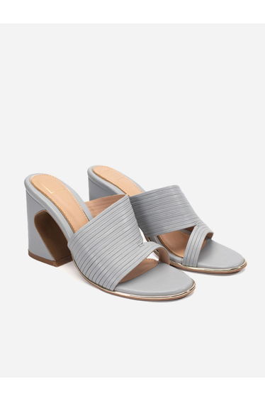 Striped Leather Block Heel Sandals