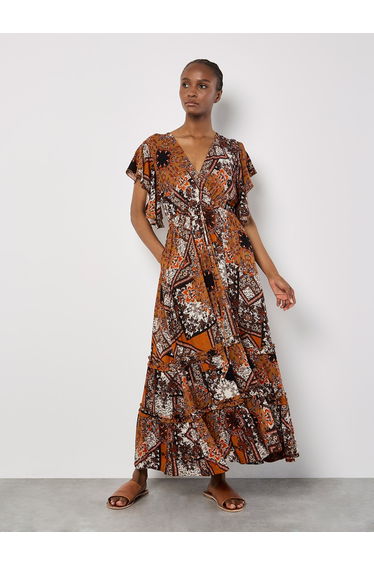 Patchwork Ruffle Tiered Midi Dress