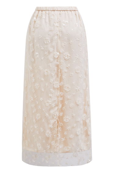 Sequined Dandelion Mesh Midi Skirt in Apricot
