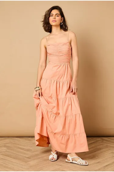 Plain Gathered Bust Tie Back Maxi Dress